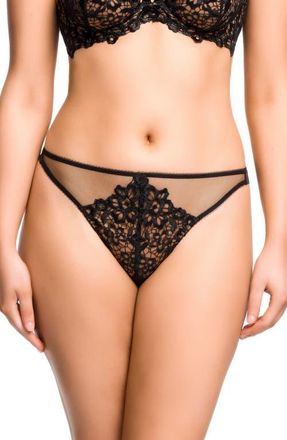 Dita Von Teese Dahlia Lace Trim Thong in Black at Nordstrom, Size X-Large