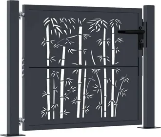 Berkfield Home Garden Gate Anthracite 105x80 cm Steel Bamboo Design in Dark Grey