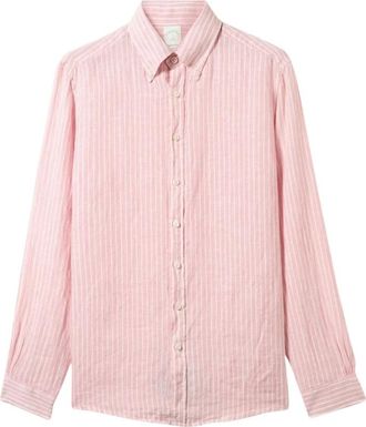 Brooks Brothers Slim Fit Gestreept Linnen Overhemd met knoopsluiting - Heren - Casual Overhemden - Roze - M - Linnen - Overhemden