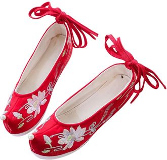 Yarnow Embroidered Cloth Shoes with Hidden Wedge Heel for Women Retro Floral Pattern Hanfu Style Lightweight Sole Ethnic Footwear for Spring Summer