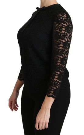 Dolce & Gabbana Womens Black Lace Long Sleeve Nylon Blouse Viscose