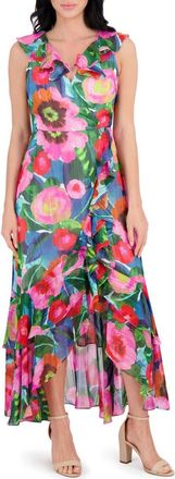 Kensie Floral Faux Wrap Dress in Blue Multi at Nordstrom Rack, Size 16