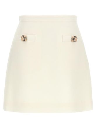 Valentino White Logo Crepe Couture Skirt