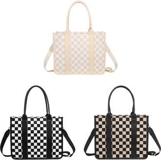 Generic Women Checkerboard Shoulder Bag Plaid Tote Handbag Nylon Crossbody Bag (Beige)