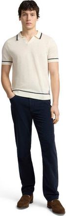 Onia Linen Johnny Collar Polo in Egret/midnight at Nordstrom, Size Xx-Large