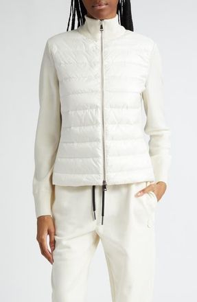 Moncler Quilted Nylon & Wool Knit Cardigan in White at Nordstrom, Size Small