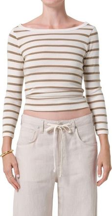 Citizens Of Humanity Stripe Boat Neck Long Sleeve Rib T-Shirt in Ginger Stripe at Nordstrom, Size X-Small