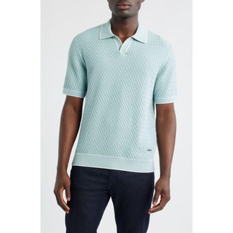 Bugatchi Johnny Collar Basket Stitch Cotton Blend Polo Sweater in Seafoam at Nordstrom Rack, Size Xx-Large