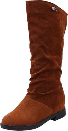 Generic Womens Casual Shoes Low Heels Round Toe Soft Mid Calf Boots Solid Fleece Knight Boots