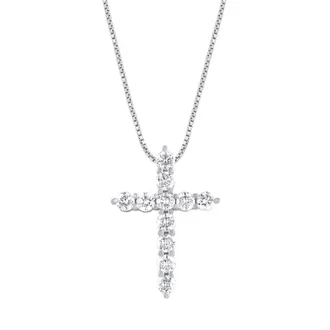 Grown Brilliance 14K White Gold 1 CTTW LAB GROWN Diamond Cross Pendant Necklace (G-H, SI1-SI2), 18