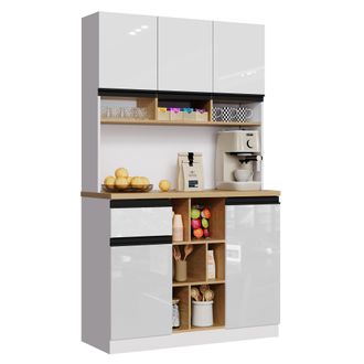 STILVORA Aparador De Cocina Alto Con 2 Puertas, 1 Caj&oacute;n, Huecos Abiertos Y Estantes Ajustables, En Mdf, 105x45x185 Cm, Blanco