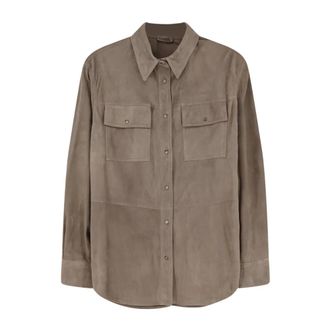 Brunello Cucinelli Camisa Safari de Ante - Blouses & Shirts - Mujer - Marr&oacute;n - M
