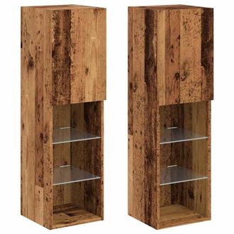 Berkfield Home TV Cabinets with LED Lights 2 pcs Old Wood 30.5x30x102 cm in Brown