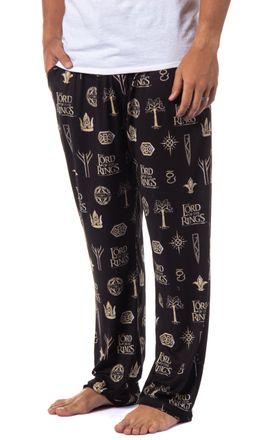 Intimo The Lord Of The Rings Mens Tossed Print Movie Film Title Logo Pajama Pants, Black, L