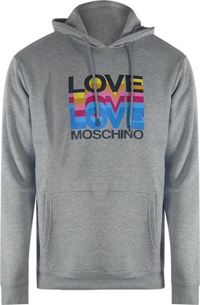 Moschino Mens Love Multi Logo Grey Hoodie Cotton - Size X-Large