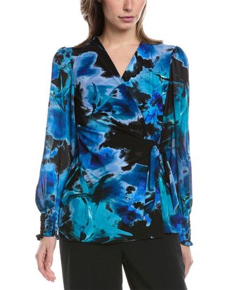Anne Klein Contrast Sleeve Wrap Top
