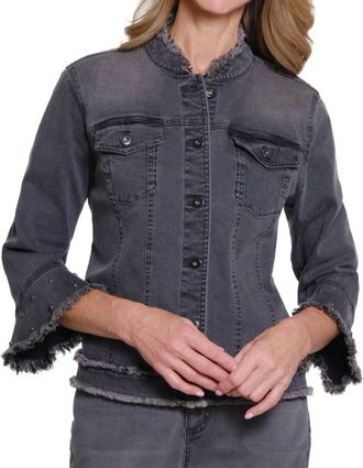 Multiples 3/4 Flounce Sleeve Stand Collar Jacket In Medium Grey