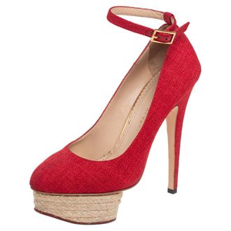 Charlotte Olympia Red Canvas Dolly Platform Pumps