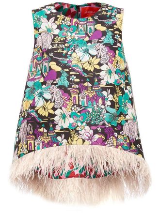 La DoubleJ La Scala feather-trim jacquard top - women - Ostrich Feather/Polyester - M - Black