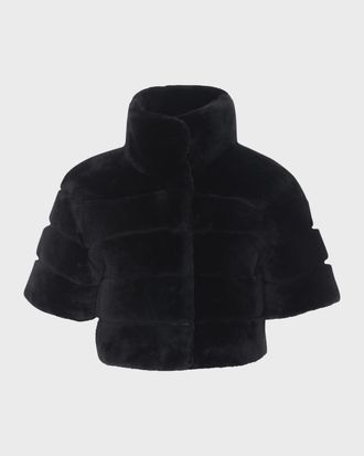 Gorski Reversible Lamb Shearling Bolero Jacket With Cropped Sleeves
