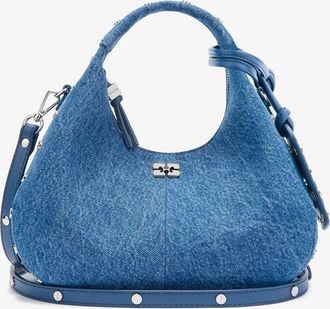 Ganni Blue Mini Hobo Bag with Studs in Denim