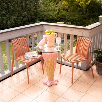 Kare Design Mesa bistro pink &oslash;48 cm de vidrio rosa