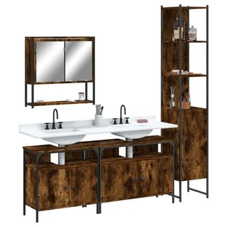 Berkfield Home 4 Piece Bathroom Furniture Set Smoked Oak Engineered Wood in Brown