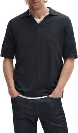 Rag & Bone Conrad Silk & Cotton Johnny Collar Polo in Black at Nordstrom, Size X-Small