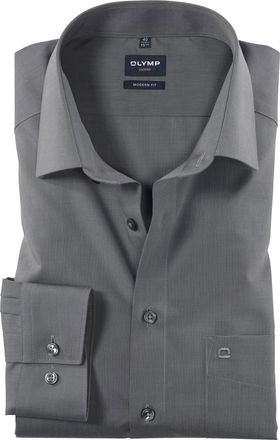 Olymp Businesshemd OLYMP Luxor modern fit, Herren, Gr. 37, N-Gr, grau (mittelgrau), Web, Obermaterial: 100% Baumwolle, h&uuml;ftbedeckend, 2-Knopf-Manschette, He