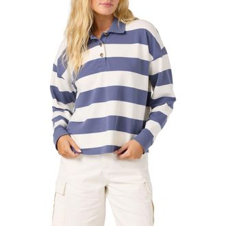 O'Neill Kyra Striped Long Sleeve Crop Polo in Nightshadow Blue at Nordstrom, Size Xx-Large