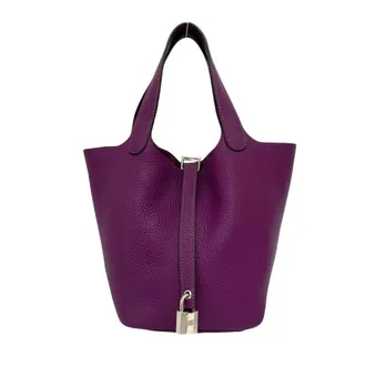 Herm&egrave;s Purple Taurillon Clemence Leather Handbag Tote Bag (Pre-Owned)