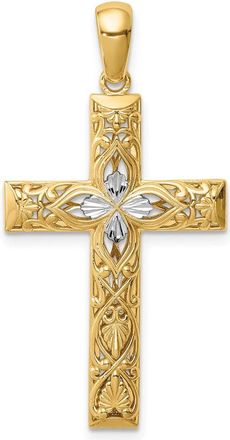 Diamond2Deal 14k Yellow Gold White Rhodium Diamond-Cut Cross Pendant