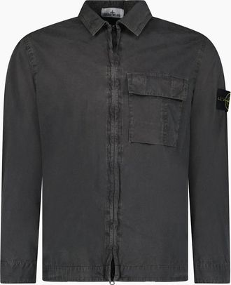 Stone Island Mens Stone Island Brushed Organic Cotton Canvas OLD Effect Overshirt in Charcoal Grey - Size: 42/Regular