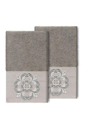 Linum Home Textiles Alyssa Embellished Hand Towel - Set of 2 - Dark Gray at Nordstrom Rack