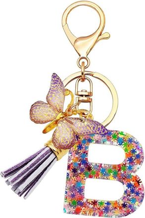 Generic Alphabet exquisite small gift charms keychains, handbag charms, car accessories, butterfly tassel keychains (B)