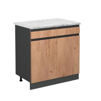 Vicco Mueble Bajo De Cocina R-line, Roble Dorado, 80 Cm Et M&aacute;rmol