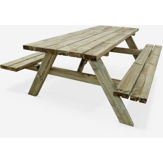 Sweeek Set tavolo da picnic in legno di pino con 2 panche