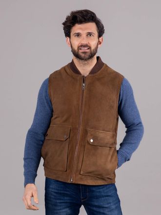 Lakeland Leather Mens Thore Suede Gilet in Tan - Size 44 (Chest)