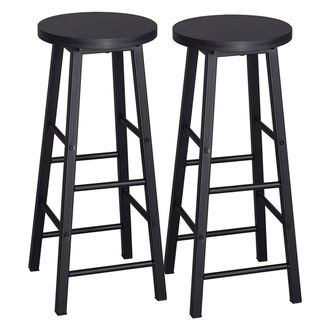 Woltu 2 Sgabelli Legno Da Bar Coppia Sedie Cucina Alta Gambe In Metallo Vintage Nero - Woltu