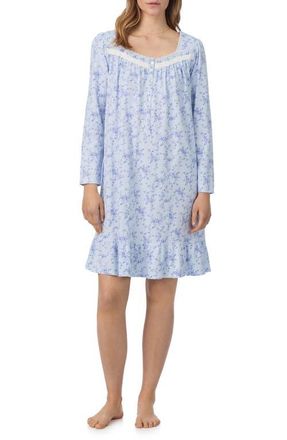 Eileen West Lace Trim Cotton Nightgown in Blue/Print at Nordstrom, Size Xx-Small