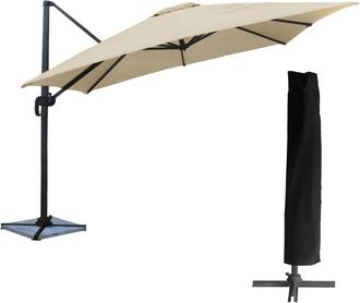 Happy Garden Sombrilla cuadrada 3x3m lona aluminio beige con funda