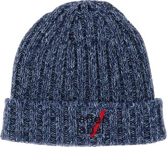 Afterlabel Accessoires, Heren, Blauw, ONE Size, Katoen, Geribbelde Wollen en Katoenen Beanie met Logo