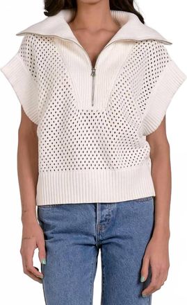 Elan 1/4 Zip Oversized Collar Sweater In White