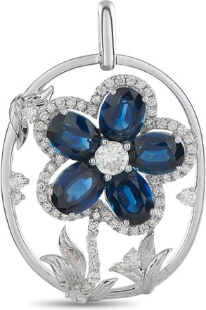 Luxury Bazaar Platinum 1.26 ct Diamond and 9.51 ct Sapphire Flower Pendant MF28-101025