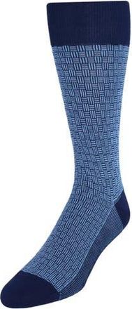 Trafalgar Store Horatio Cross Hatch Design Mid-Calf Mercerized Cotton Socks in Navy With Sky Blue at Nordstrom