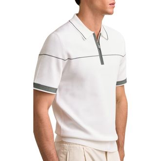 Reiss Bradford Tipped Quarter Zip Polo in White/Green at Nordstrom Rack, Size Xx-Large