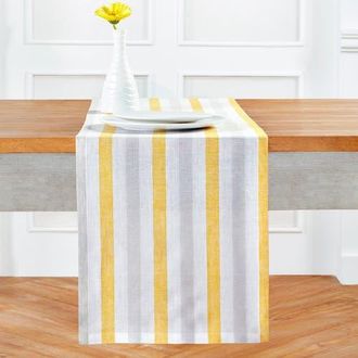 Solino Home Linen Table Runner for Dining Table, Holiday and Everyday Table Decor - Sorrento Stripe in Yellow And Grey at Nordstrom, Size Xx-Small