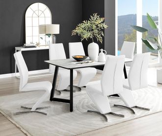 Furniturebox Carson White Marble Effect Dining Table & 6 Willow Chairs