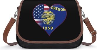 Generic U.S.A. State of Oregon Flags Heart Womens Crossbody Bag Fashion Shoulder Handbags Message Tote Bag with Adjustable Strap