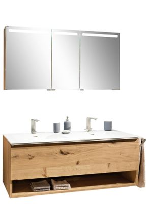 Voglauer Badezimmer, Eichefarben, Holz, Glas, Stein, Eiche, furniert, mehrschichtige Massivholzplatte (Tischlerplatte), 1 Schublade(n) Schubladen, 128.4 cm, h&auml;